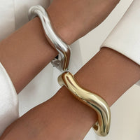 Thumbnail for Classic Gold Silver Plated Glossy Wave Bangle Bracelet - ArtGalleryZen