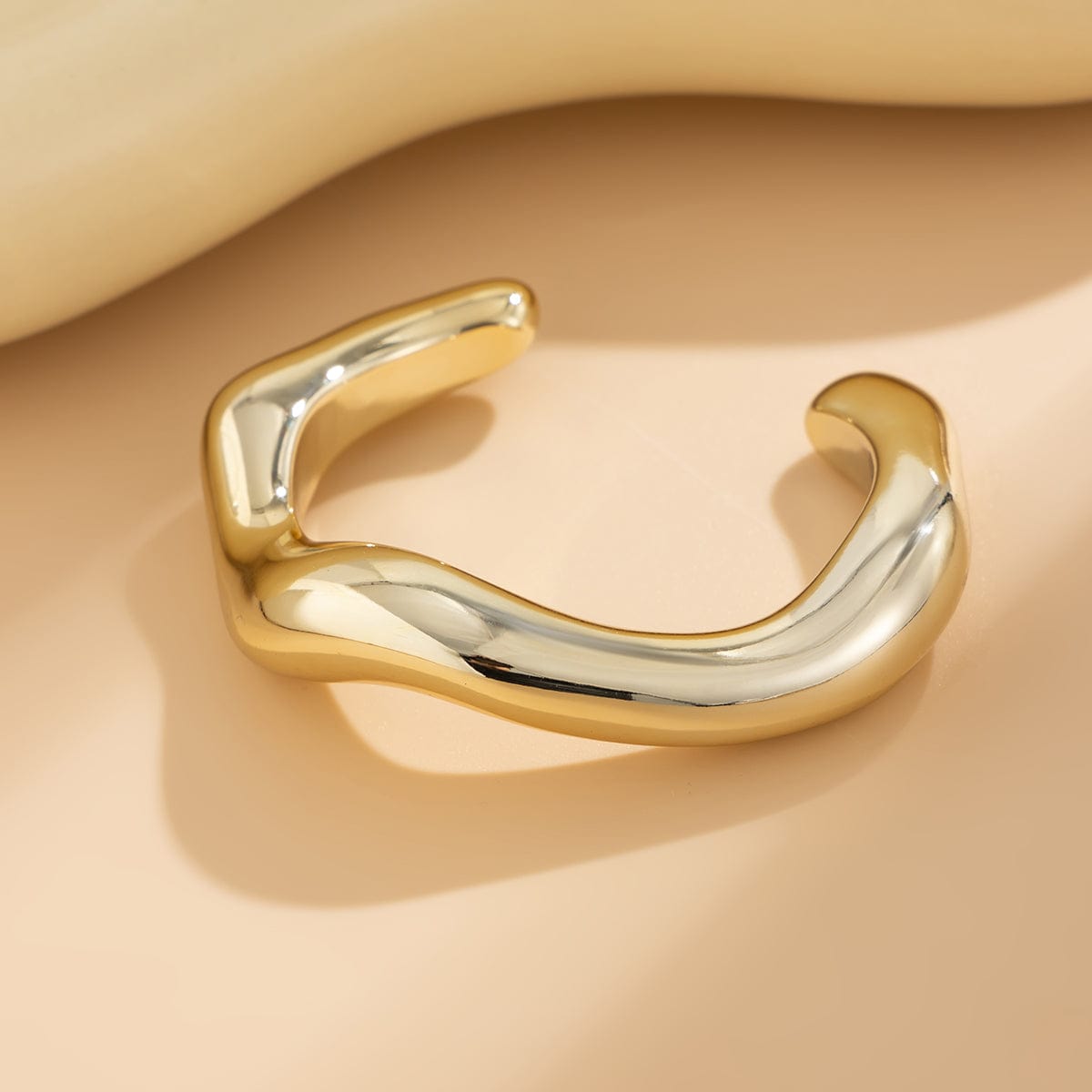 Classic Gold Silver Plated Glossy Wave Bangle Bracelet - ArtGalleryZen