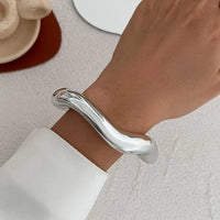 Thumbnail for Classic Gold Silver Plated Glossy Wave Bangle Bracelet - ArtGalleryZen