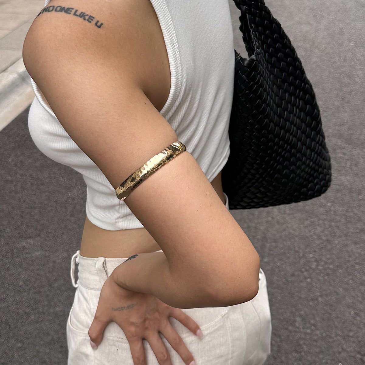 Classic Gold Silver Plated Hammered Arm Cuff - ArtGalleryZen