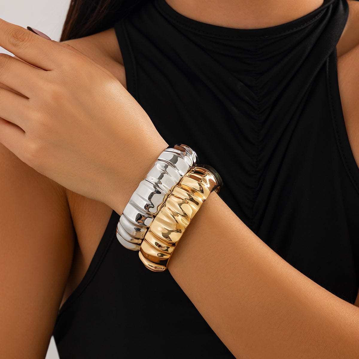 Classic Gold Silver Plated Textured Bangle Bracelet