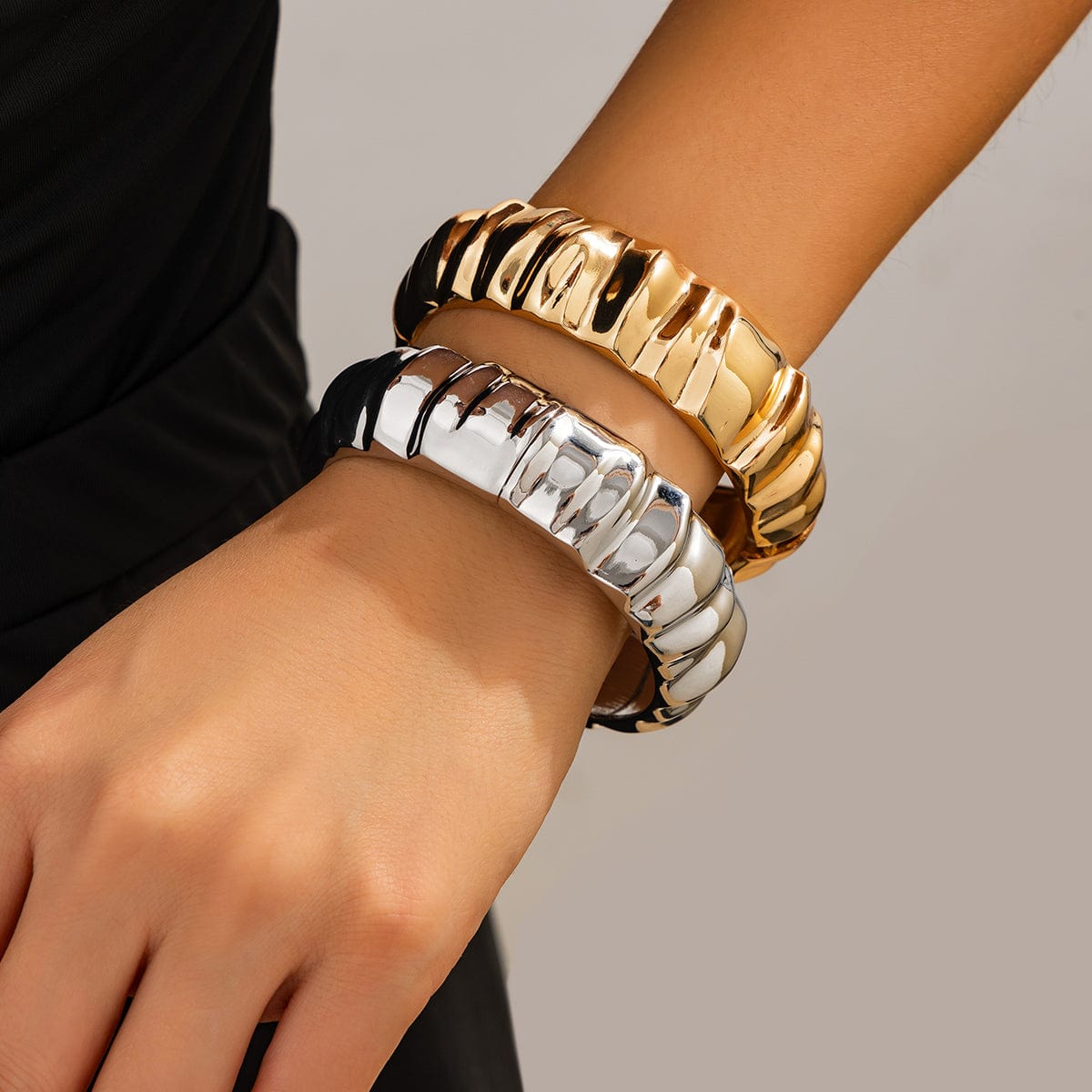 Classic Gold Silver Plated Textured Bangle Bracelet