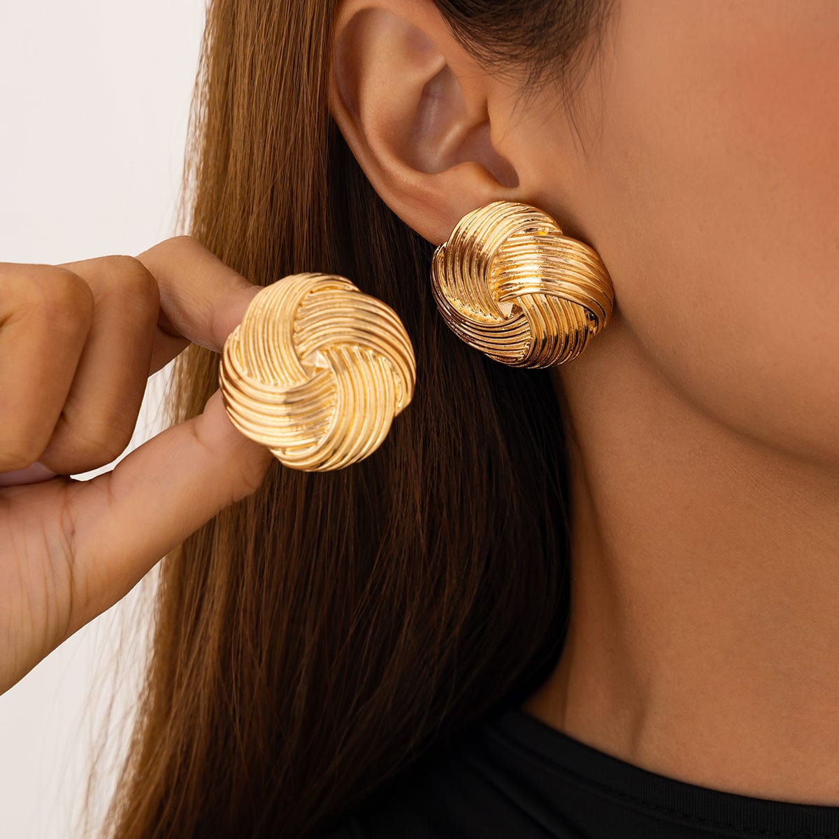 Classic Gold Silver Tone Spiral Textured Stud Earrings