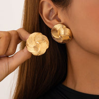 Thumbnail for Classic Gold Silver Tone Spiral Textured Stud Earrings