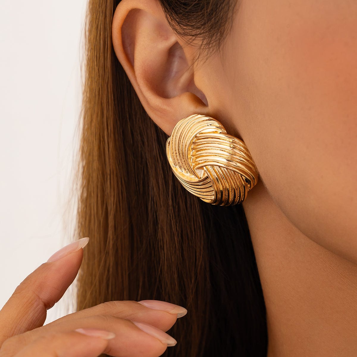 Classic Gold Silver Tone Spiral Textured Stud Earrings