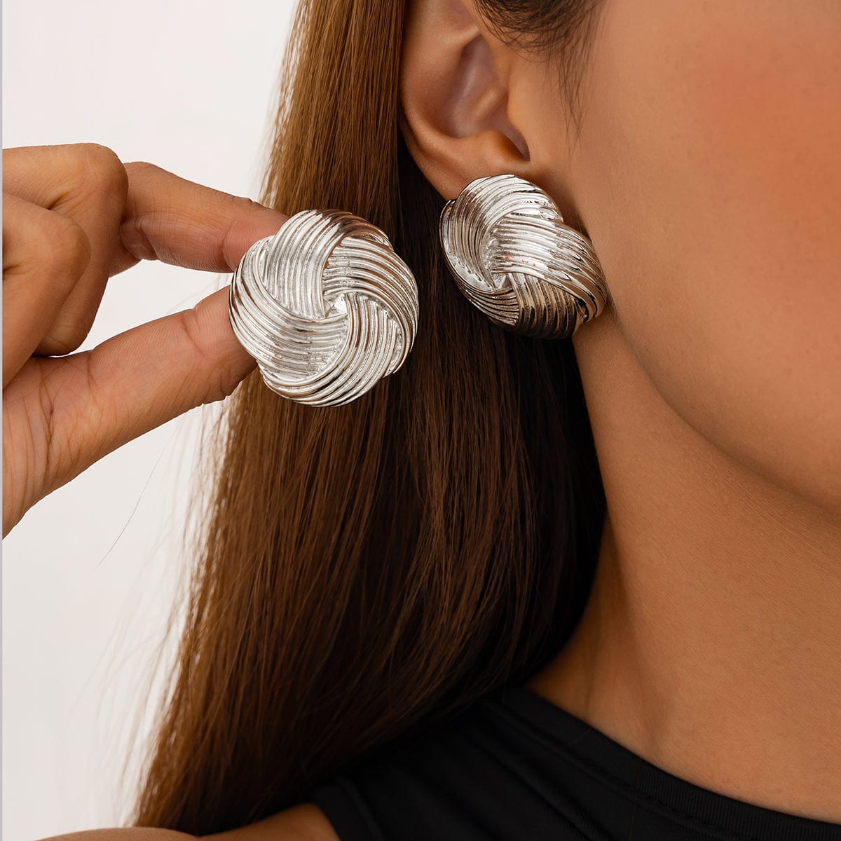 Classic Gold Silver Tone Spiral Textured Stud Earrings