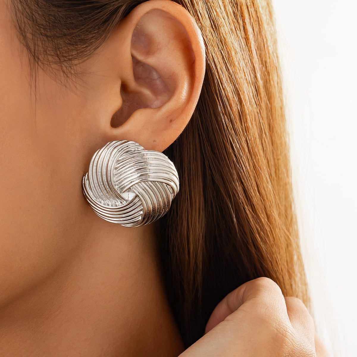 Classic Gold Silver Tone Spiral Textured Stud Earrings