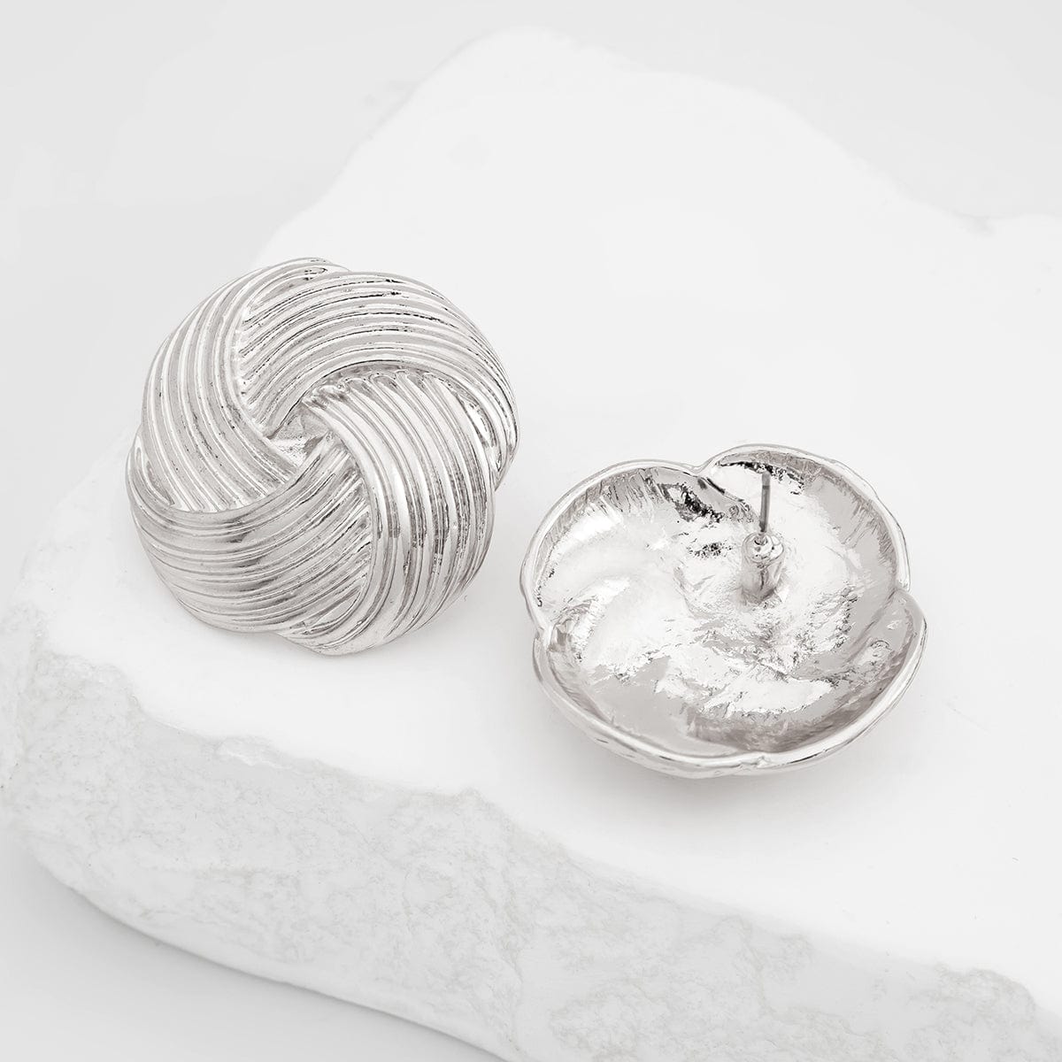 Classic Gold Silver Tone Spiral Textured Stud Earrings