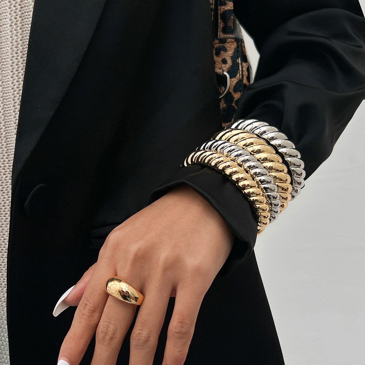 Classic Gold Silver Tone Twisted Bangle Bracelet Set - ArtGalleryZen