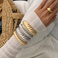 Thumbnail for Classic Gold Silver Tone Twisted Bangle Bracelet Set - ArtGalleryZen