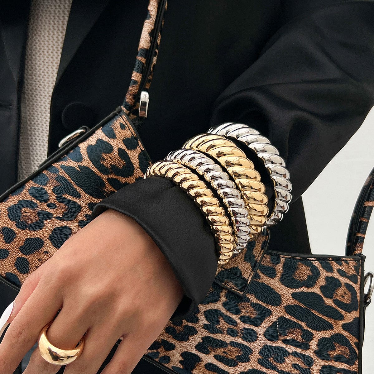 Classic Gold Silver Tone Twisted Bangle Bracelet Set - ArtGalleryZen