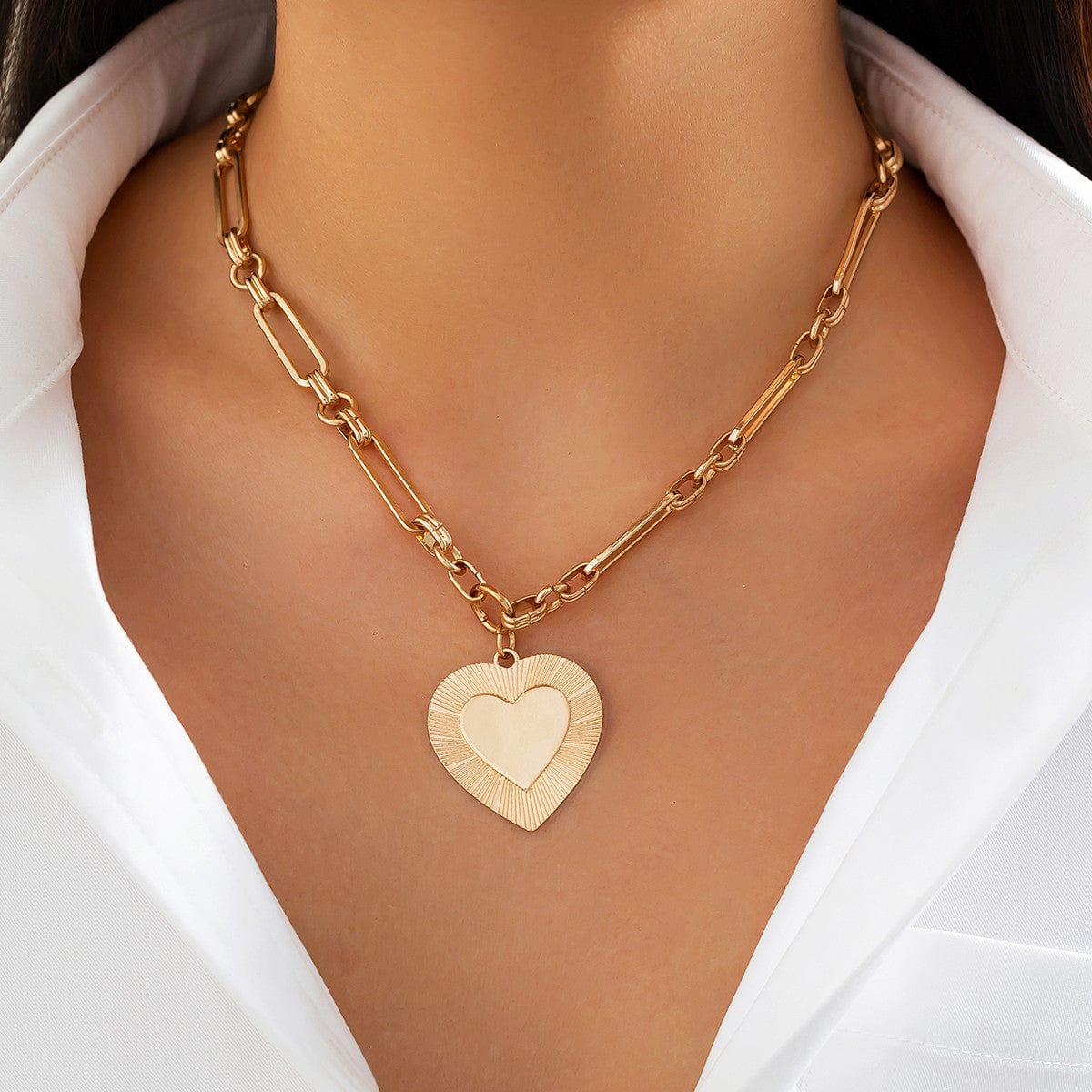 Classic Heart Pendant Paperclip Chain Necklace