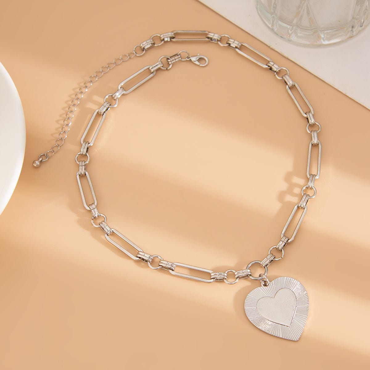 Classic Heart Pendant Paperclip Chain Necklace