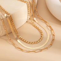 Thumbnail for Classic Layered Curb Herringbone Chain Necklace Set - ArtGalleryZen