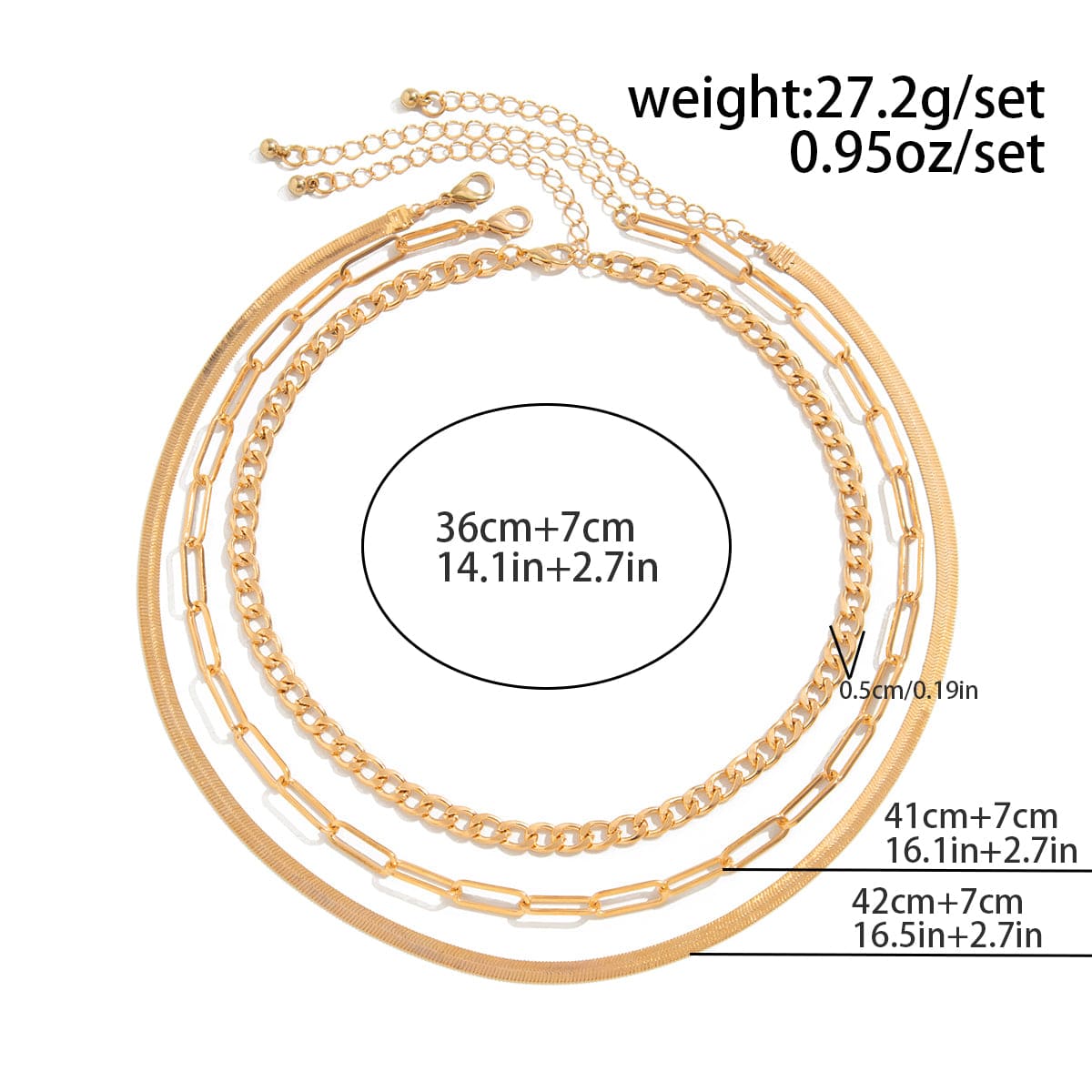 Classic Layered Curb Herringbone Chain Necklace Set - ArtGalleryZen