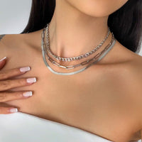 Thumbnail for Classic Layered Curb Herringbone Chain Necklace Set - ArtGalleryZen
