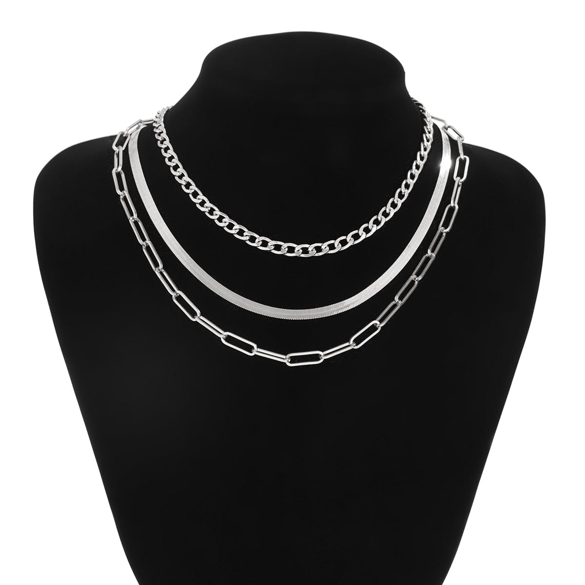 Classic Layered Curb Herringbone Chain Necklace Set - ArtGalleryZen