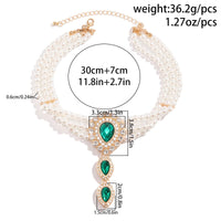 Thumbnail for Classic Layered Emerald CZ Inlaid Waterdrop Pendant Pearl Chain Choker Necklace - ArtGalleryZen