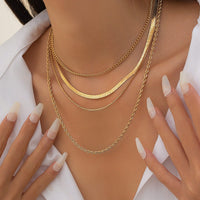 Thumbnail for Classic Layered Gold Silver Plated Rope Snake Box Chain Necklace Set