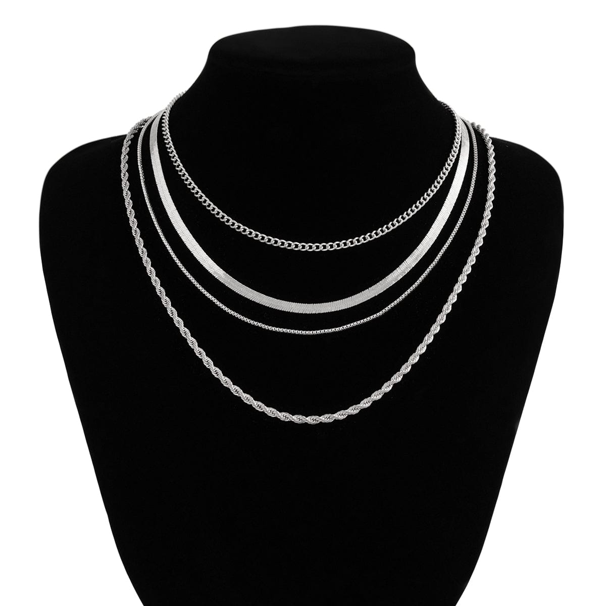 Classic Layered Gold Silver Plated Rope Snake Box Chain Necklace Set