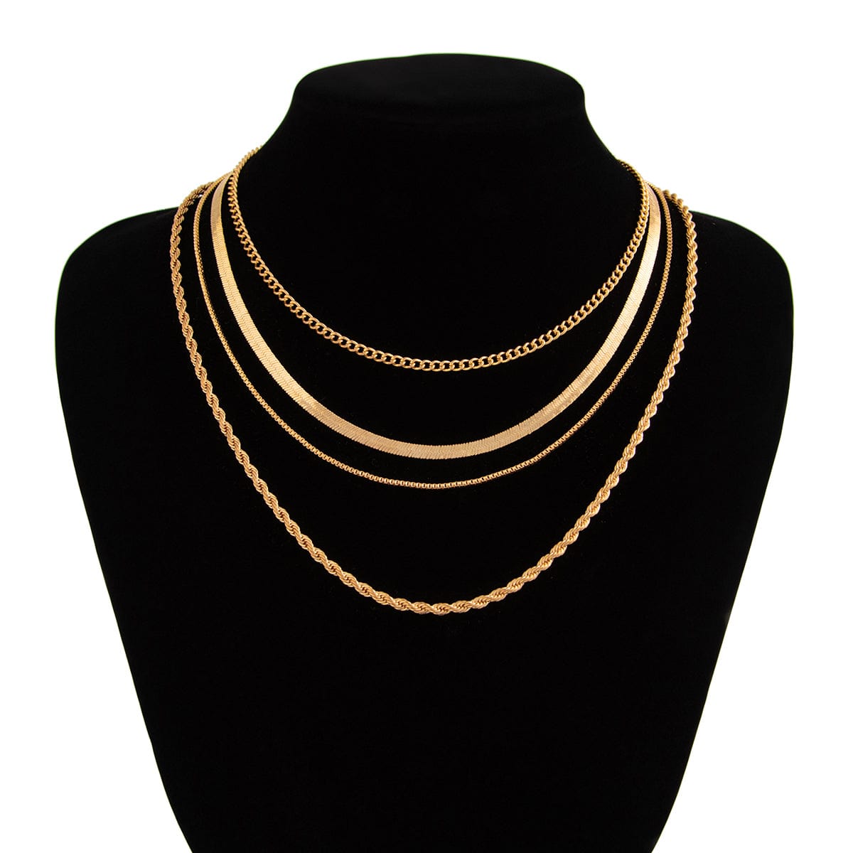 Classic Layered Gold Silver Plated Rope Snake Box Chain Necklace Set