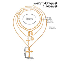 Thumbnail for Classic Layered Gold Silver Tone Pattern Round Disk Cross Pendant Y Necklace Set - ArtGalleryZen