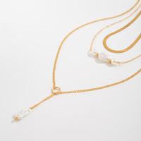 Thumbnail for Classic Layered Irregular Pearl Pendant Snake Chain Necklace Set