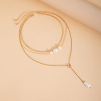 Thumbnail for Classic Layered Irregular Pearl Pendant Snake Chain Necklace Set