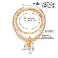 Thumbnail for Classic Layered Toggle Clasp Relief Coin Pendant Pearl Chain Necklace Set