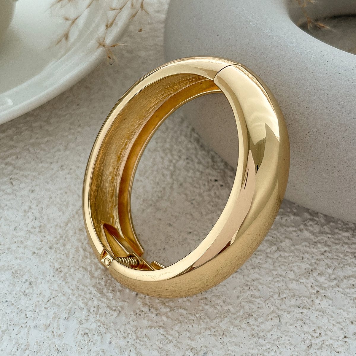 Classic Minimalist Gold Silver Tone Glossy Bangle Bracelet