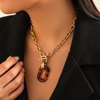 Thumbnail for Classic Toggle Clasp Leopard Hoop Pendant Curb Chain Necklace