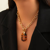 Thumbnail for Classic Toggle Clasp Leopard Hoop Pendant Curb Chain Necklace