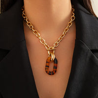 Thumbnail for Classic Toggle Clasp Leopard Hoop Pendant Curb Chain Necklace