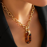 Thumbnail for Classic Toggle Clasp Leopard Hoop Pendant Curb Chain Necklace