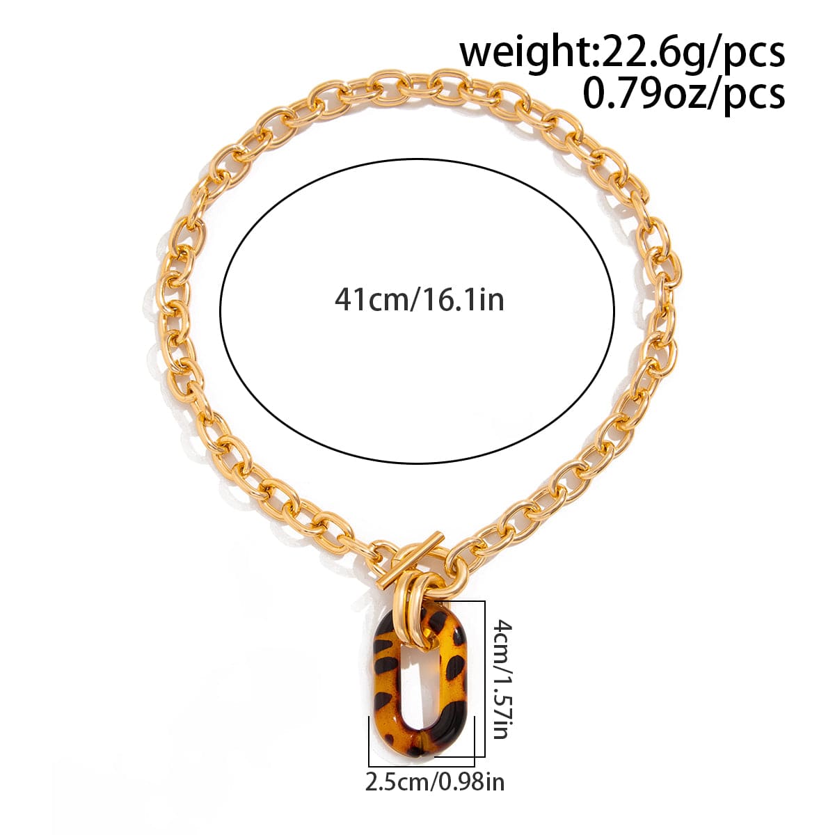 Classic Toggle Clasp Leopard Hoop Pendant Curb Chain Necklace