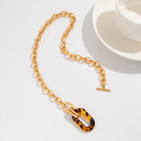 Thumbnail for Classic Toggle Clasp Leopard Hoop Pendant Curb Chain Necklace