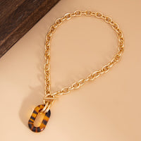 Thumbnail for Classic Toggle Clasp Leopard Hoop Pendant Curb Chain Necklace