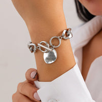 Thumbnail for Classic Toggle Clasp Round Disk Pendant Curb Chain Bracelet