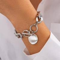 Thumbnail for Classic Toggle Clasp Round Disk Pendant Curb Chain Bracelet