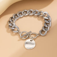 Thumbnail for Classic Toggle Clasp Round Disk Pendant Curb Chain Bracelet