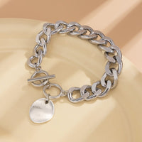 Thumbnail for Classic Toggle Clasp Round Disk Pendant Curb Chain Bracelet