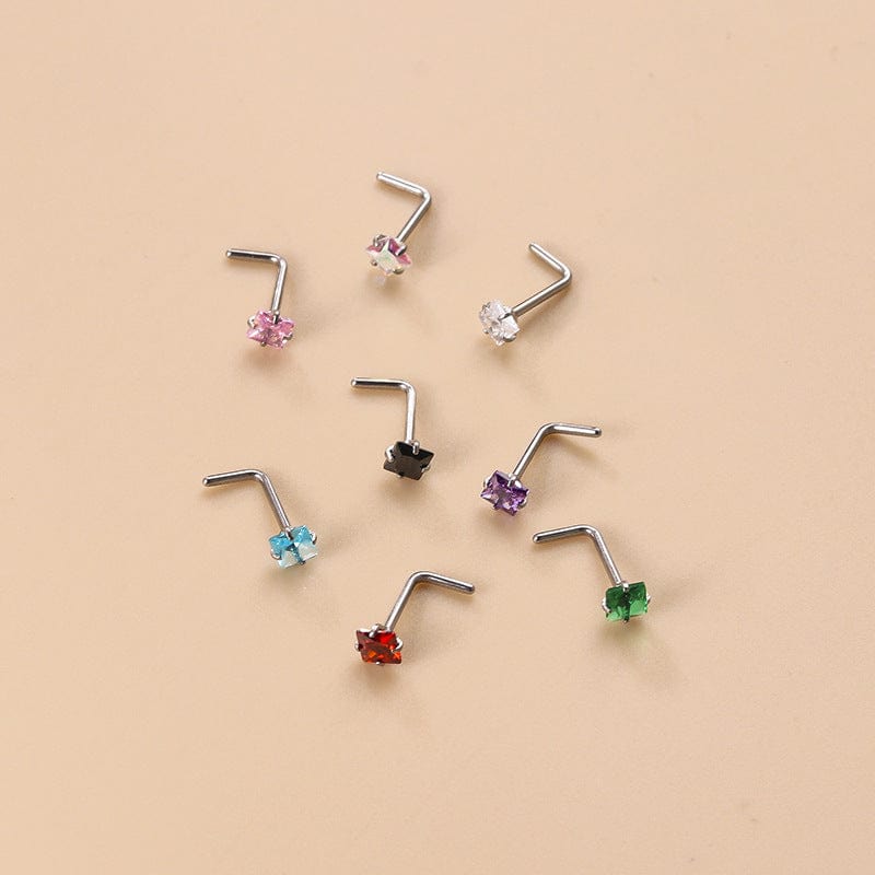 Colorful 3mm CZ Inlaid Stainless Steel Nose Piercing Nose Stud - ArtGalleryZen