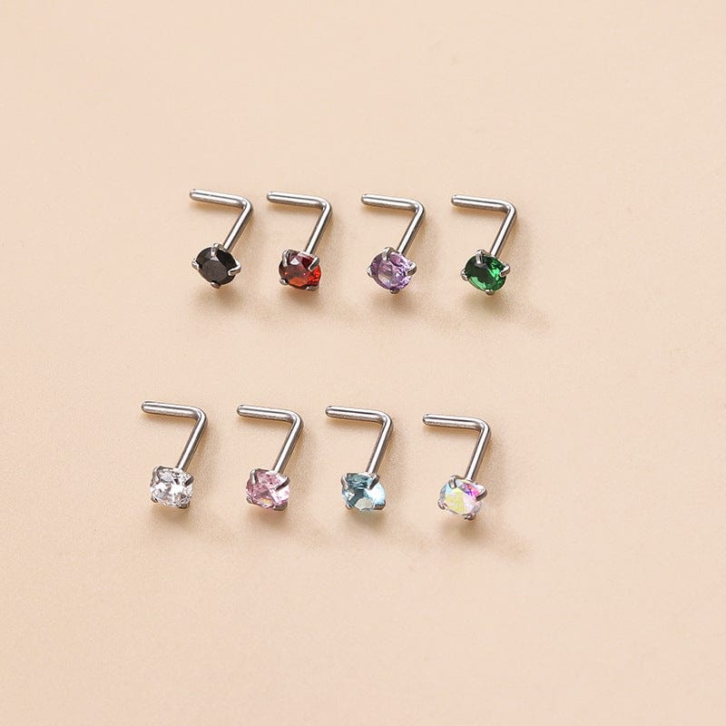 Colorful 3mm CZ Inlaid Stainless Steel Nose Piercing Nose Stud - ArtGalleryZen