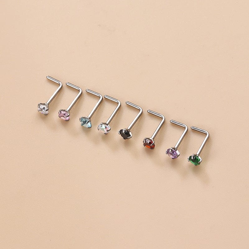 Colorful 3mm CZ Inlaid Stainless Steel Nose Piercing Nose Stud - ArtGalleryZen