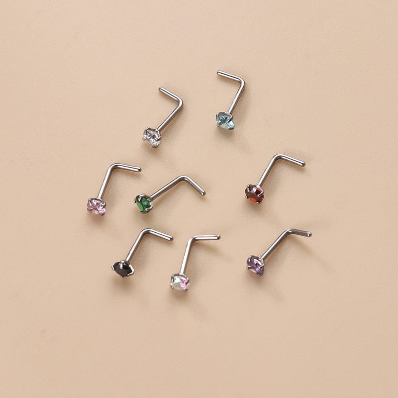 Colorful 3mm CZ Inlaid Stainless Steel Nose Piercing Nose Stud - ArtGalleryZen
