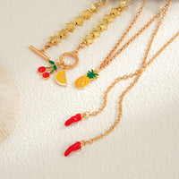 Thumbnail for Colorful 3pcs Enamel Cherry Pineapple Fruit Charm Star Chain Necklace - ArtGalleryZen