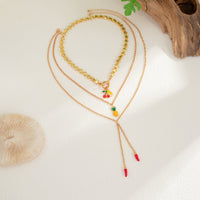 Thumbnail for Colorful 3pcs Enamel Cherry Pineapple Fruit Charm Star Chain Necklace - ArtGalleryZen