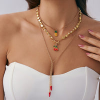 Thumbnail for Colorful 3pcs Enamel Cherry Pineapple Fruit Charm Star Chain Necklace - ArtGalleryZen