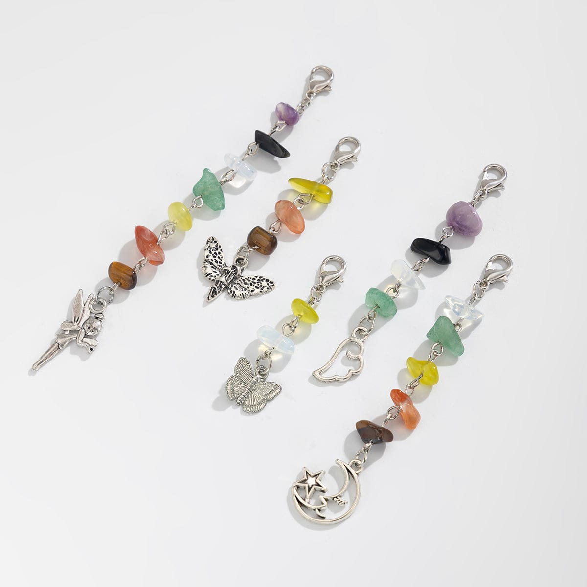 Colorful 5pcs Crystal Stone Elf Moon Star Dragonfly Charm Hair Braids Ring Set - ArtGalleryZen