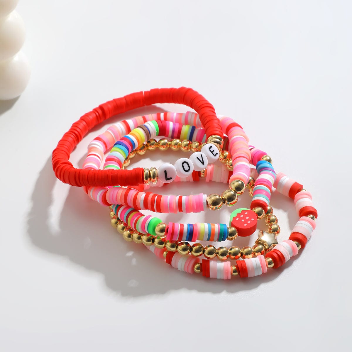 Colorful 5pcs Star Strawberry Letter Polymer Clay Beaded Bracelet Set